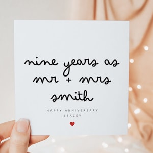 Tarjeta personalizada del noveno aniversario para esposo y esposa, tarjeta de aniversario de bodas del señor y la señora, nueve o nueve años de casados, para él y para ella