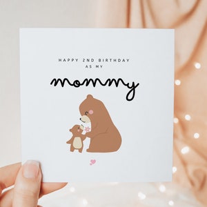 ママベアとして2歳の誕生日おめでとう、ママとして2歳の誕生日、娘と息子から赤ちゃんへのママへのカード、かわいいミニマルなパーソナライズされた記念品