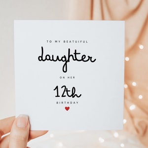 Para minha linda filha em seu cartão de aniversário de 12 anos, presentes de aniversário de 12 anos para sua filha, presente de cartão personalizado minimalista fofo