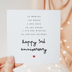 夫と妻へのパーソナライズされたハッピー3周年記念カード、夫婦の結婚記念日カード、結婚3年目、彼と彼女のために