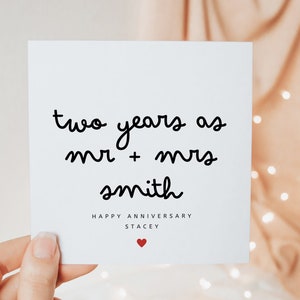 Cartão personalizado de 2º aniversário para marido e mulher, cartão de aniversário de casamento do Sr. e da Sra., aniversário de dois anos de casamento, para ele e para ela