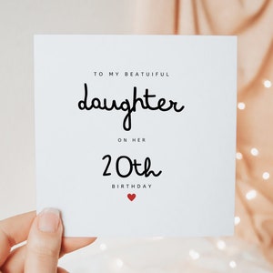À ma belle fille sur sa carte de 20e anniversaire, cadeaux de 20e anniversaire pour sa fille, cadeau de carte personnalisé minimal mignon