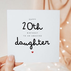 Cartão de feliz aniversário de 20 anos para uma filha incrível, presentes de 20 anos para sua filha, cartão de presente personalizado minimalista e fofo