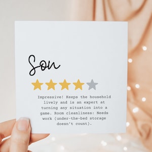 Tarjeta de 4 estrellas para hijo, divertidas y tiernas tarjetas de broma para hijo, tarjetas de felicitación de regalo de cumpleaños con calificación de broma de 5 estrellas, regalos para hijo de mamá y papá