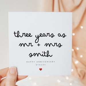 夫と妻へのパーソナライズされた 3 周年記念カード、夫婦の結婚記念日カード、結婚 3 周年、彼と彼女のために