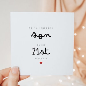 An meinen hübschen Sohn auf seiner 21. Geburtstagskarte, einundzwanzigste Geburtstagsgeschenke für Sohn ihn, niedliches minimales personalisiertes Kartengeschenk