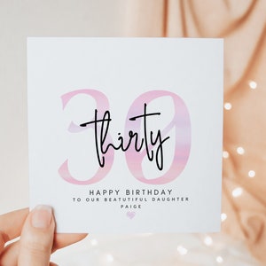 Carte rose joyeux 30e anniversaire à notre belle fille, cadeaux du trentième anniversaire pour elle des parents, cadeau carte personnalisé minimal