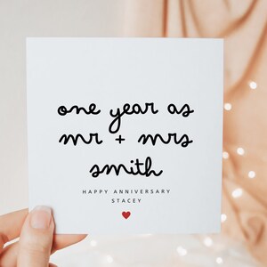 Gepersonaliseerde 1e verjaardagskaart voor man vrouw, de heer en mevrouw trouwdagkaart, eerste jaar getrouwd, voor hem voor haar