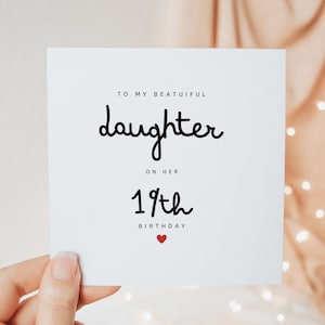 Tarjeta para mi hermosa hija en su cumpleaños número 19, regalos para su decimonoveno cumpleaños, linda tarjeta personalizada minimalista.