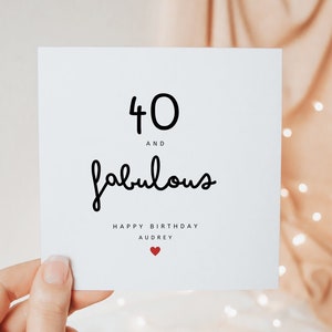 40 and Fabulous Happy 40th Birthday Card, Fortieth Birthday Gifts for Her Daughter Sister Mom Aunt Grandma, Minimal Personalized Card Gift
