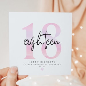 Rosa 18. Geburtstagskarte, glückliche 18. Geburtstagskarte für unsere schöne Tochter, achtzehnte Geburtstagsgeschenke, minimales personalisiertes Kartengeschenk