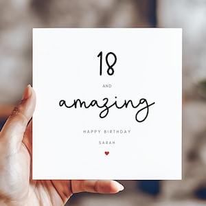 Tarjeta de feliz cumpleaños número 18, increíble, regalo de decimoctavo cumpleaños para hija, hermana, hijo y hermano, tarjeta personalizada minimalista.