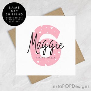 Carte d'anniversaire rose 6e anniversaire pour fille, carte d'anniversaire spéciale fille, cadeau d'anniversaire pour fille, cadeau d'anniversaire pour fille, à tout âge