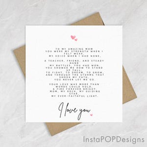 Tarjeta personalizada con poema del Día de la Madre para madre e hija. Tarjeta del Día de la Madre.