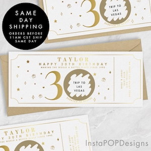 Bon 30e anniversaire carte à gratter feuille d'or, bon-cadeau personnalisé âge personnalisable, chèque-cadeau, cadeau d'anniversaire à gratter