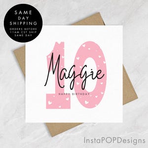 Roze 10e verjaardagskaart voor meisje, speciale verjaardagskaart voor dochter, verjaardagscadeau voor dochter, verjaardagscadeau dochter ELKE LEEFTIJD