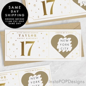 Bon cadeau carte à gratter 17e anniversaire feuille d'or, chèque-cadeau personnalisé âge personnalisable, chèque-cadeau, cadeau d'anniversaire à gratter