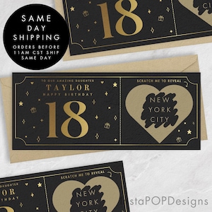 Carte à gratter 18e anniversaire feuille d'or, chèque-cadeau d'âge personnalisable personnalisable, chèque-cadeau d'anniversaire noir et or