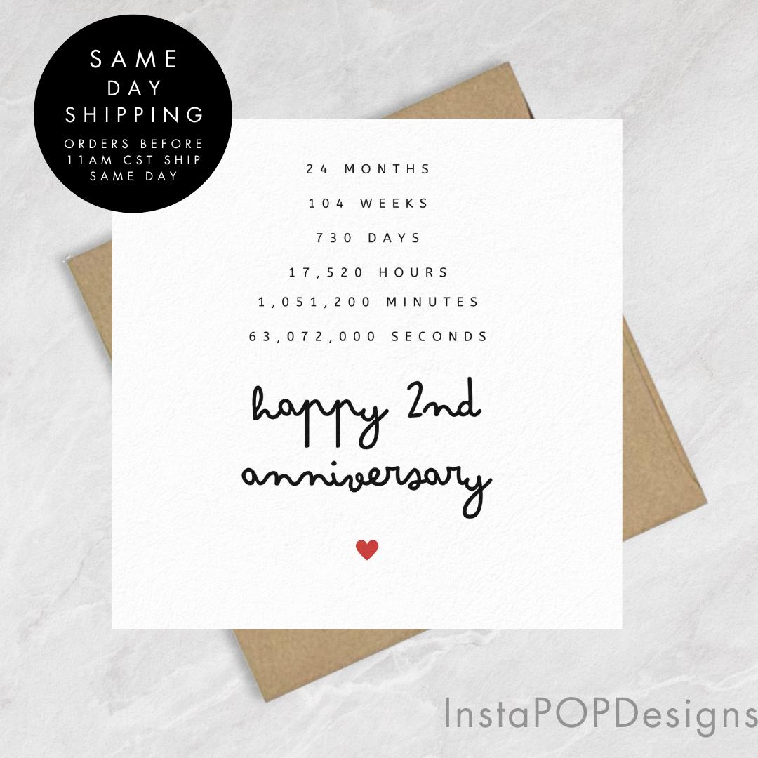 Personalized Happy 2nd Anniversary Card for Husband Wife, Mr and Mrs Anniversary Card, Two Years Married, For Him, 2 Year Anniversary Card