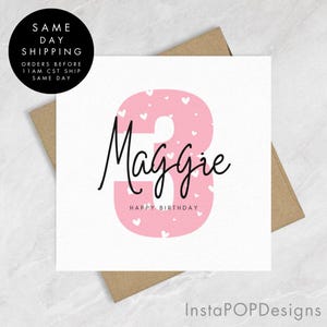 3e carte d'anniversaire rose pour fille, carte d'anniversaire spéciale fille, cadeau d'anniversaire pour fille, cadeau d'anniversaire pour fille à tout âge