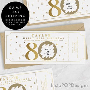 Carte à gratter 80e anniversaire en feuille d'or, bon-cadeau personnalisé d'âge personnalisable, chèque-cadeau, cadeau d'anniversaire à gratter