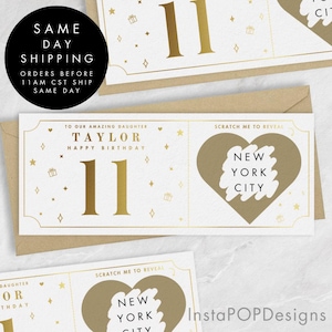 Carte à gratter pour 11e anniversaire, feuille d'or, bon cadeau d'âge personnalisable et personnalisable, chèque-cadeau, cadeau d'anniversaire à gratter
