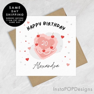 Personalized 20th Birthday Card, Daughter 20th Birthday Card, Birthday Gift for Daughter, 20th Birthday for Sister, Her, Greeting Card