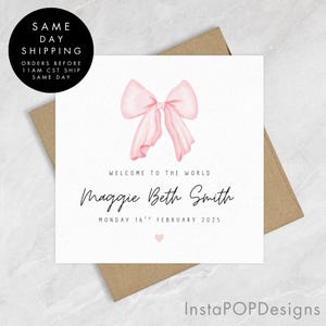Personalized Baby Girl Card, New Baby Card, Welcome to the World Card, New Baby Girl Card, New Baby Gifts, Girl Newborn Card, Newborn Card