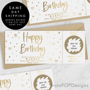 Carte d'anniversaire à gratter en feuille d'or, bon cadeau personnalisé, chèque-cadeau, carte d'anniversaire à gratter en feuille d'or, cadeau d'anniversaire à gratter
