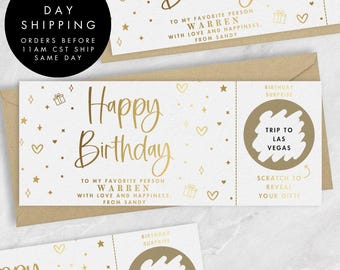 Birthday Scratch Card Voucher Gold Foil, Personalized Gift Voucher, Gift Certificate, Birthday Gold Foil Card, Birthday Gift Scratch Reveal