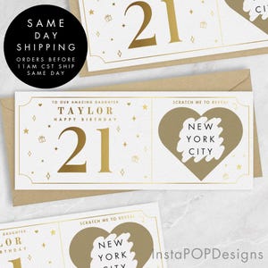 Carte à gratter pour 21e anniversaire, feuille d'or, bon cadeau personnalisé d'âge personnalisable, chèque-cadeau, cadeau d'anniversaire à gratter