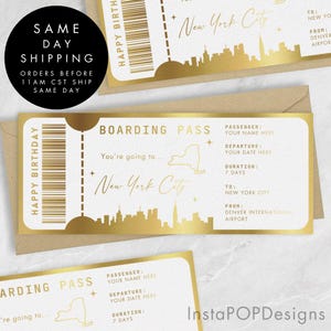 Voucher per biglietto d'imbarco personalizzato con lamina d'oro, vacanza a sorpresa, biglietto aereo falso, biglietto dorato personalizzato con lamina d'oro.