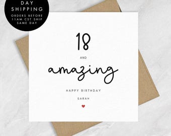 18 and Amazing Happy 18th Birthday Card, Eighteenth Birthday Gifts for Her Daughter Sister Son Brother, Minimal Personalized Card Gift