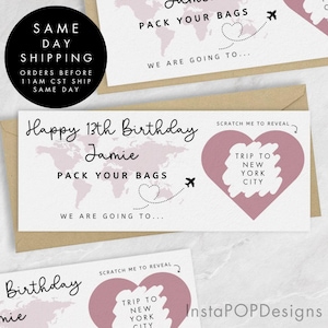 Bon d'anniversaire personnalisé rose, carte à gratter, chèque-cadeau, cadeau d'anniversaire à gratter, cadeau de vacances surprise pour la Saint-Valentin
