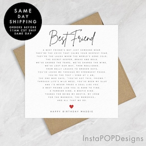 Personalized Best Friend Birthday, Forever Friend Poem Birthday Card, Birthday Poem Card, Birthday Card for Her, Best Friend Birthday Card