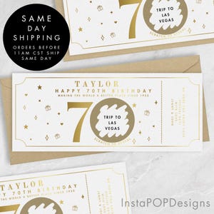 70e anniversaire carte à gratter feuille d'or, bon cadeau personnalisé âge personnalisable, chèque-cadeau, cadeau d'anniversaire à gratter