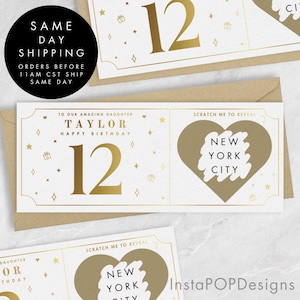 Bon cadeau carte à gratter 12e anniversaire feuille d'or, bon cadeau personnalisé âge personnalisable, chèque-cadeau, cadeau d'anniversaire à gratter
