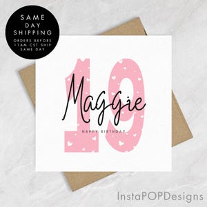 Cartão rosa de 19º aniversário para menina, cartão especial de aniversário para filha, presente de aniversário para filha, presente de aniversário para filha para qualquer idade