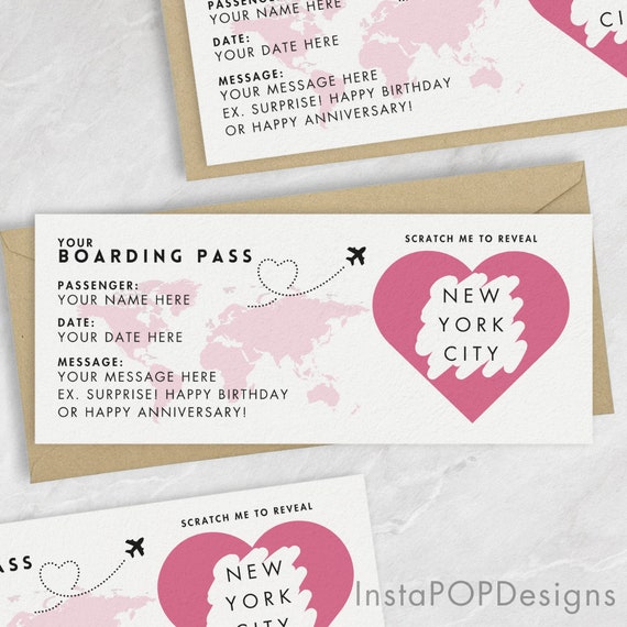Gold Personalized Scratch Reveal Boarding Pass, Scratch Reveal For Surprise Holiday, Holiday Destination Ticket, Holiday Gift, Surprise Card