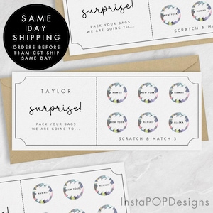 Bon de réduction holographique personnalisé avec carte d'embarquement à gratter, cadeau surprise de vacances à gratter pour la Saint-Valentin, grattez et associez 3 pour gagner