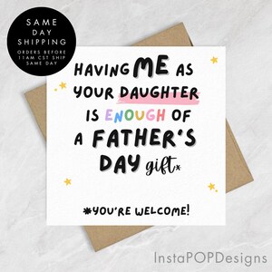 Tarjeta divertida personalizada para el Día del Padre, tarjeta para él, tarjeta para papá, tarjeta para el Día del Padre, tarjeta para mi hija, tarjeta de feliz Día del Padre.