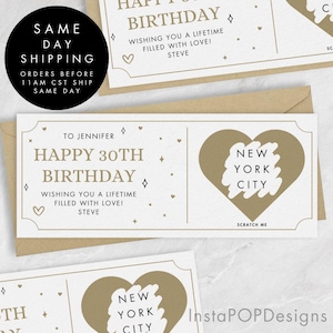 Bon d'anniversaire personnalisé à gratter pour révéler, carte à gratter surprise spéciale anniversaire, 18e, 21e, 30e, 40e, 50e, 60e, 70e anniversaire