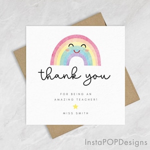 Cartão de agradecimento personalizado para professor, bonito, minimalista, simples, obrigado, professor assistente, cartão de felicitações de apoio para o fim do ano escolar