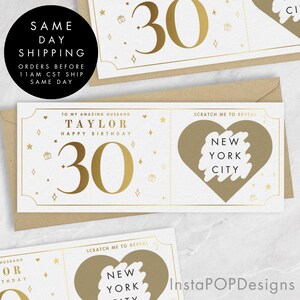 Bon 30e anniversaire carte à gratter feuille d'or, bon-cadeau personnalisé âge personnalisable, chèque-cadeau, cadeau d'anniversaire à gratter