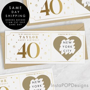 Bon cadeau carte à gratter 40e anniversaire feuille d'or, bon-cadeau personnalisé âge personnalisable, chèque-cadeau, cadeau d'anniversaire à gratter