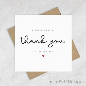 Carte de remerciement simple et minimale personnalisée, merci mari femme, carte de voeux de soutien pour ami soeur frère maman papa