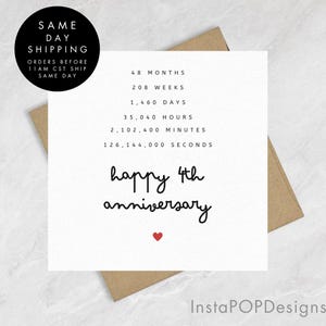 Personalized Happy 4th Anniversary Card For Husband Wife, Mr And Mrs Wedding Anniversary Card, Four Years Married, For Him For Her