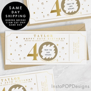 Bon cadeau carte à gratter 40e anniversaire feuille d'or, bon-cadeau personnalisé âge personnalisable, chèque-cadeau, cadeau d'anniversaire à gratter