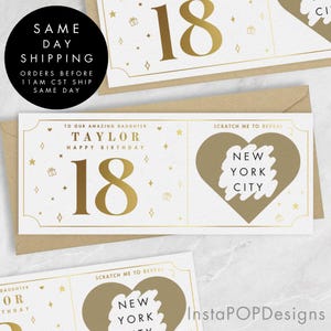Cupón de rascar para cumpleaños número 18 en lámina dorada, cupón de regalo personalizable por edad, certificado de regalo, regalo de cumpleaños para rascar.