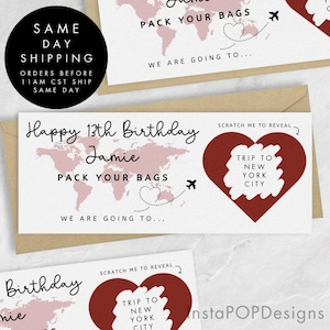 Carte à gratter d'anniversaire rouge personnalisée, chèque cadeau, cadeau d'anniversaire à gratter, cadeau de vacances surprise pour la Saint-Valentin